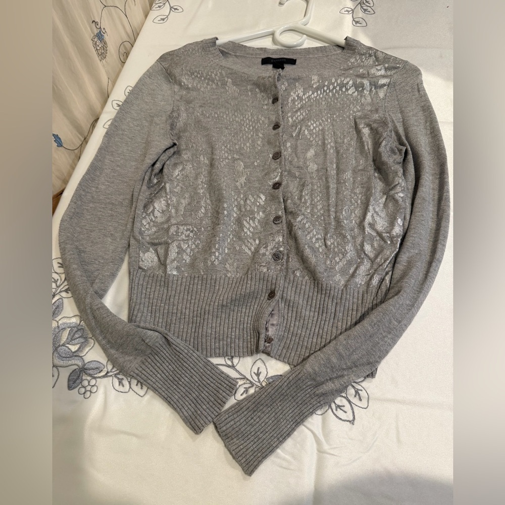 Express Silver Patterned Cardigan - Picture 4 of 4